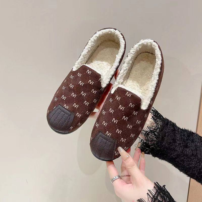 2024冬季加厚时尚韩版毛毛鞋爆款一脚蹬休闲女棉鞋软底加绒豆豆鞋