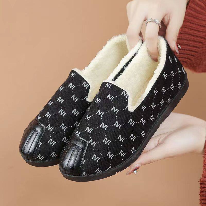 2024冬季加厚时尚韩版毛毛鞋爆款一脚蹬休闲女棉鞋软底加绒豆豆鞋