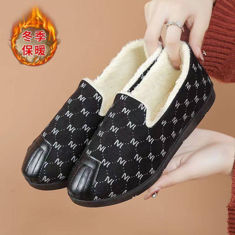 2024冬季加厚时尚韩版毛毛鞋爆款一脚蹬休闲女棉鞋软底加绒豆豆鞋