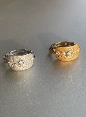 【小尾戒】耀眼盾牌。S925纯银镀金意大利拉丝工艺高碳钻多芒星