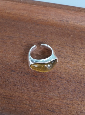 迷人光彩。天然虎眼石立体造型银色戒指环开口设计简约时髦小众