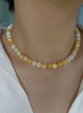 优雅金鱼。天然贝壳金色渐变圆球珠8mm串珠项链时髦高级简约百搭