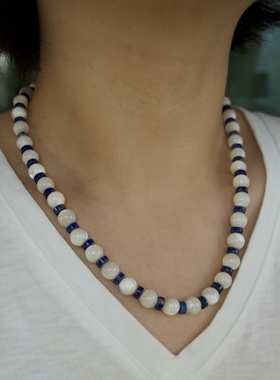 【清仓特价】天然马蹄螺贝珠蓝色青金石串珠项链精致高级清新百搭