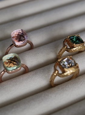 【清仓特价】剔透方糖透明祖母绿宝石戒指环时髦清新复古个性孤品