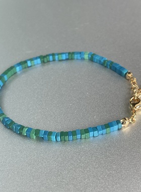 【清仓特价】青蓝绿色松石方片串珠手链可调节简约纤细气质显白