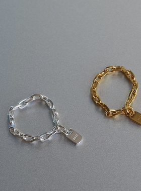 经典造型。S925纯银镀金简约链条小吊坠设计感戒指高级百搭叠戴