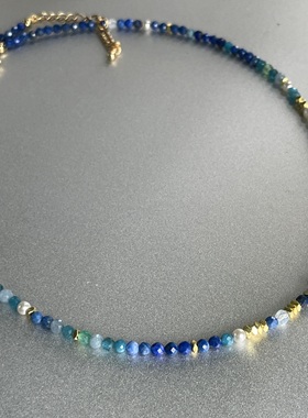 梵高的星空。青金石深浅蓝色刻面闪亮渐变石金撞色项链艺术氛围感