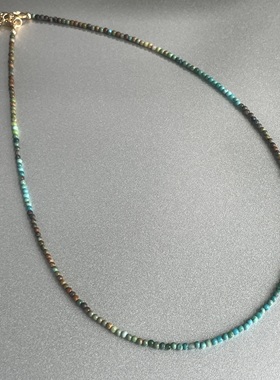 印象派画风。蓝绿棕2mm小松石渐变色串珠细项链渐变艺术感优雅