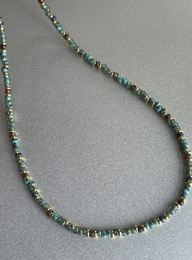 印象派画风。日本进口毕加索御幸米珠绿蓝咖金色系项链时髦艺术感