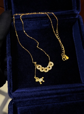 S925纯银生肖马项链五帝钱马到吉祥新年锁骨链送礼超闪