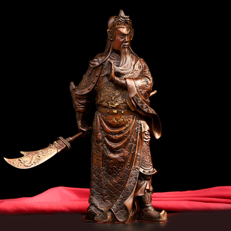 关公摆件纯铜横刀关公武财神关羽关二爷家用供养铜像大号店铺开业