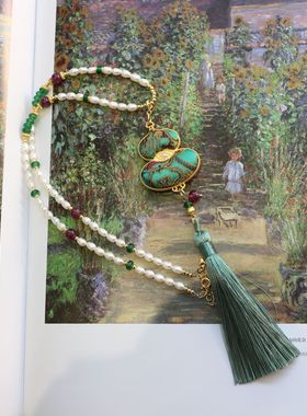 宋锦葫芦流苏珍珠毛衣链新年款