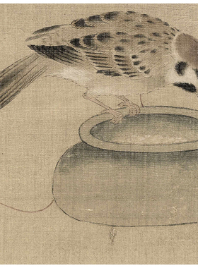 新品 南宋 佚名 驯禽俯啄图 宋画小品工笔花鸟画 临摹手稿装饰画