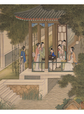 陈枚月曼清游图仕女临摹范本高清