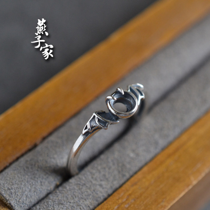 Yanzijia 925 silver bat punk ring empty holder