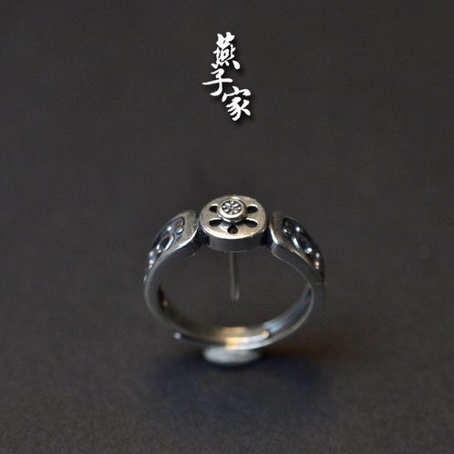 燕子家s925纯银小平安扣戒托算盘珠扁珠diy戒指空托活口女款 - 图1