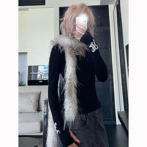 YAMMYUKI辣妹爵士仿貂毛百搭腰间配饰围巾y2k毛茸茸屁帘显瘦腰带 - 图0