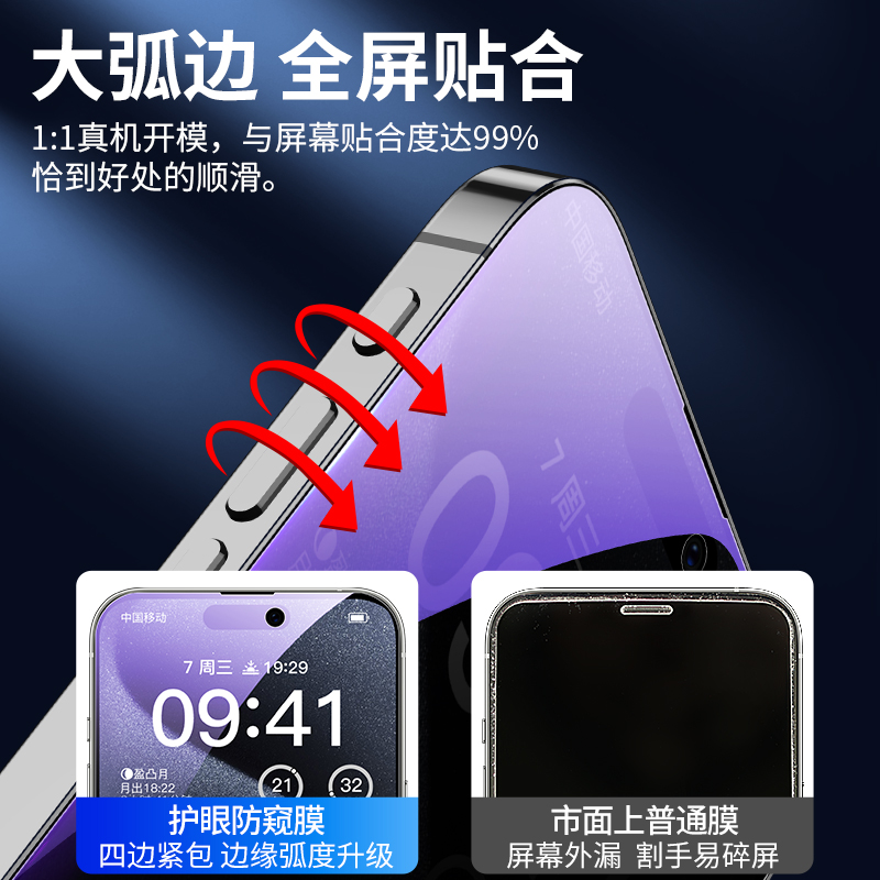 适用苹果13钢化膜iPhone15Pro防窥膜14ProMax手机iP11全屏12mini十三Plus蓝光防窥XR护眼PM贴膜XsMax高清Puls - 图2