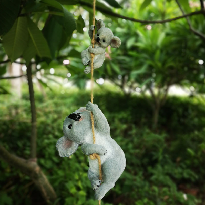 创意考拉秋千摆件有趣呆萌花园庭院阳台室内爬绳装饰品动物树脂