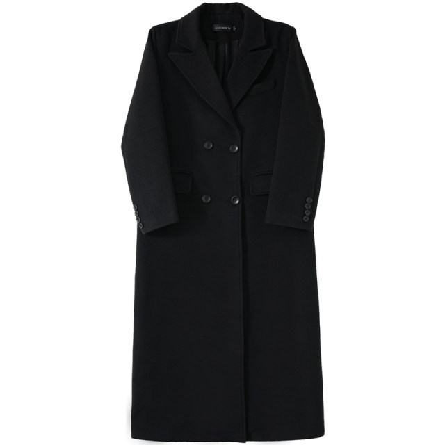 Black Woolen Coat Women's Long Shoulder Woolen Coat