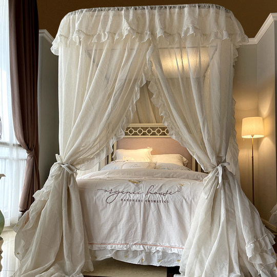 Cortina de cama de princesa de lujo, luz francesa, estilo lino, mosquitera