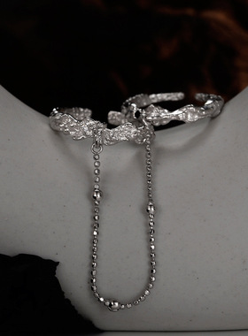 PREDAMS 创意小众设计师款925银潮流时尚百搭ins无规则链条双戒指