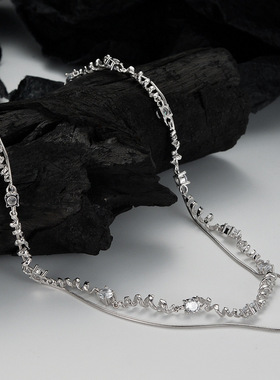 PREDAMS 创意小众设计师925银潮流时尚百搭ins螺旋无规则锆石项链