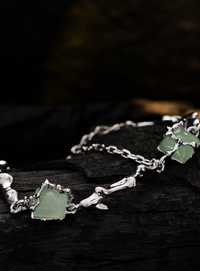 PREDAMS 创意小众设计师款S925纯银新中式竹节东陵玉国风手链