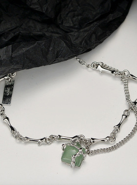 PREDAMS 创意小众设计师款S925纯银新中式竹节东陵玉国风方形手链