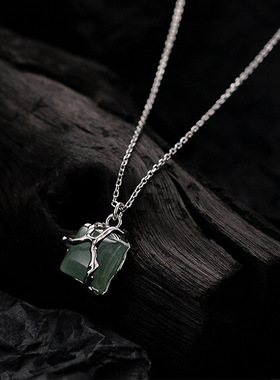 PREDAMS 创意小众设计师款S925纯银新中式竹节东陵玉国风方形项链