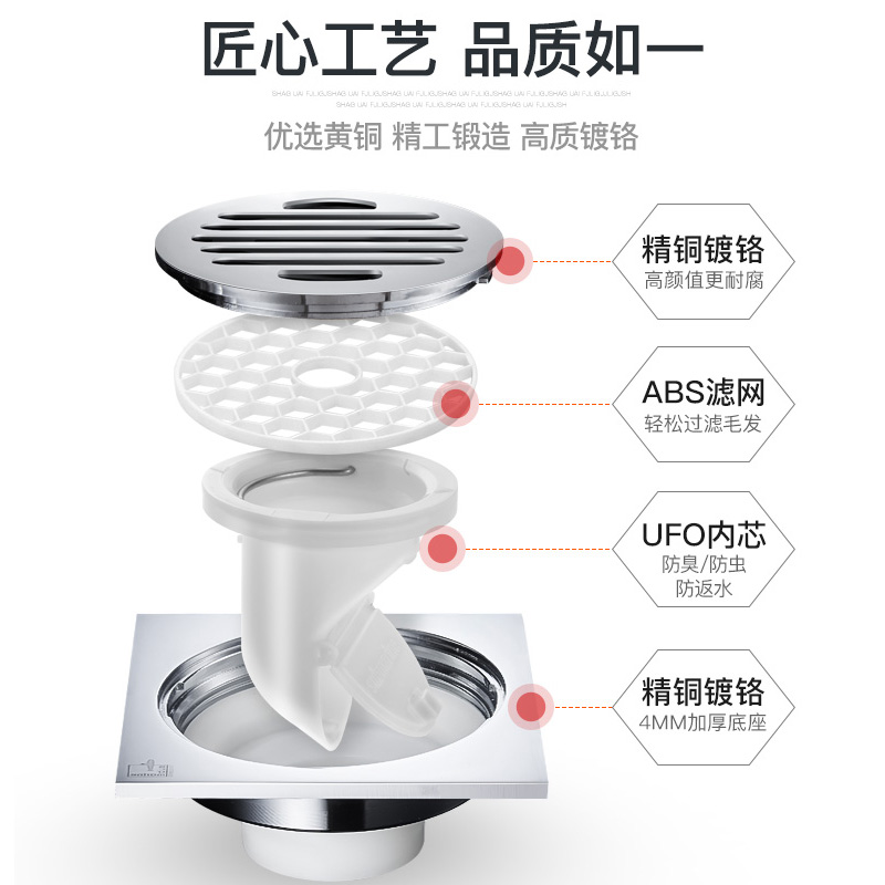 潜水艇地漏官方9cm全铜防臭9*9cm卫生间地漏90mm淋浴房旗舰店官网-图2