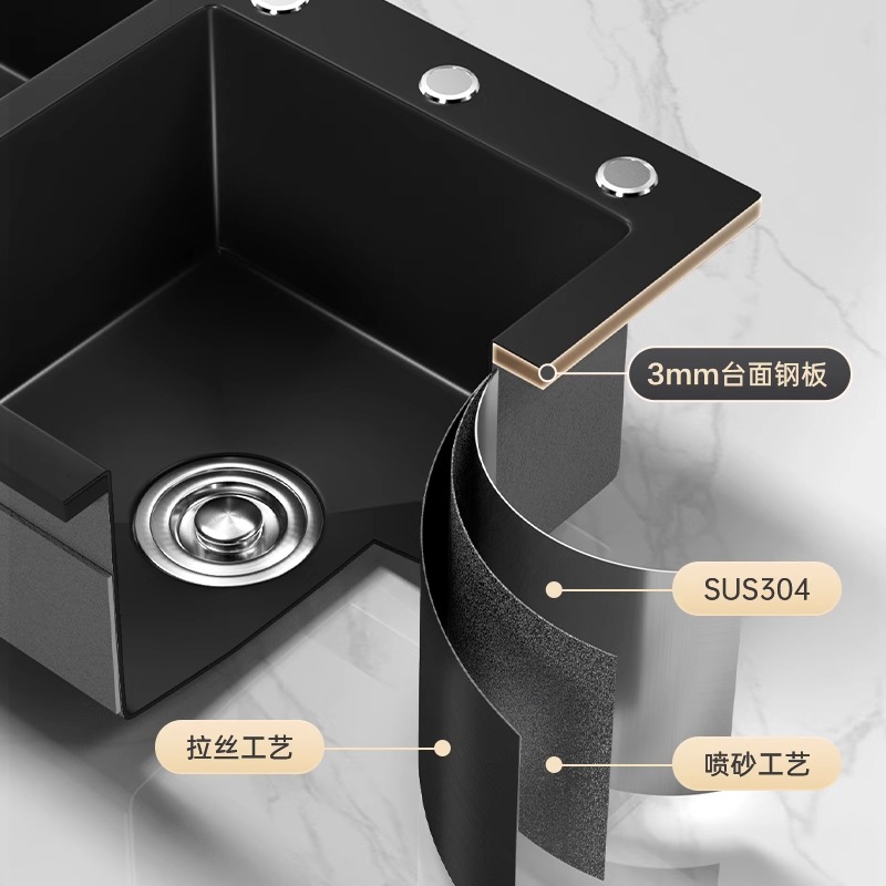 官方正品304不锈钢纳米大双槽厨房水槽家用洗菜盆加厚手工洗碗池-图0