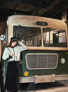 复古车公交车大巴车巴士车公交车模型摆件网红景点打卡餐厅装饰品