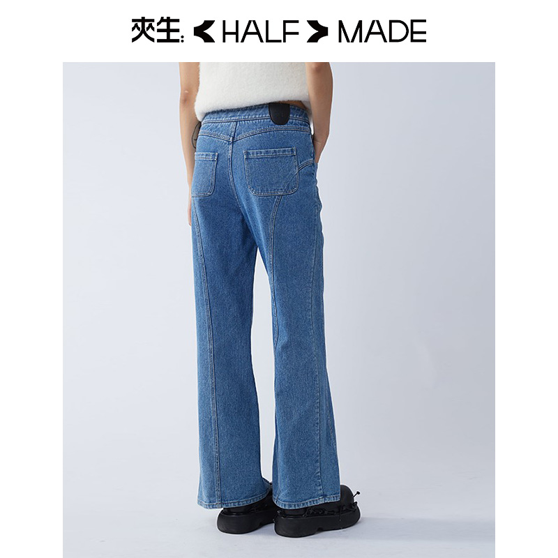 夹生HALF-MADE设计师品牌微喇牛仔裤秋季女士春秋显瘦长裤