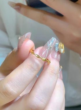 沙金不掉色波浪爆闪小克重莫比乌斯环戒开口食指戒仿真送女友礼物