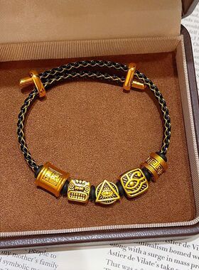 金店同款高品质男士黑皮手链青龙刺青五行貔貅送男朋友生日礼物