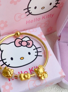 七夕kt猫手镯越南沙金金色蝴蝶结