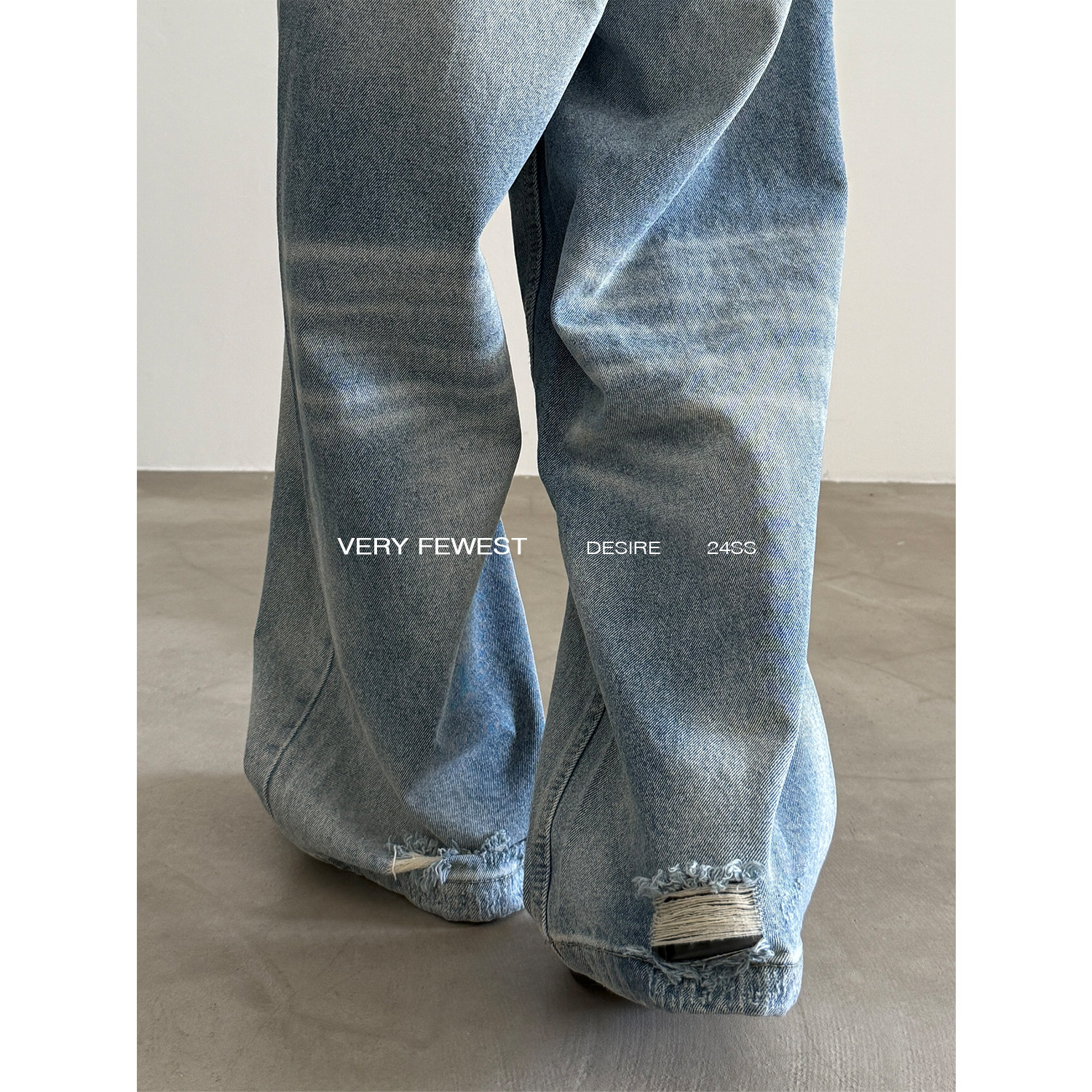 VERY FEWEST 小众纽扣门禁直筒牛仔裤男女款设计感猫须水洗阔腿裤 - 图2