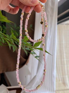 粉晶飞碟珠手链项链套装夏日缤纷色彩新款小众设计感