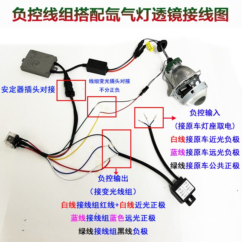 负控车线组转为正控电动摩托车改装LED氙气灯切换远近灯正负极12V - 图1
