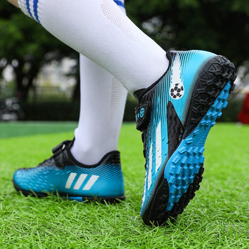 ເກີບເຕະບານຂອງເດັກນ້ອຍ Messi ທີ່ແທ້ຈິງຫັກເລັບສໍາລັບເດັກຊາຍແລະເດັກຍິງໂຮງຮຽນປະຖົມນັກຮຽນໂຮງຮຽນປະຖົມທີ່ບໍ່ເລື່ອນໃສ່ເກີບການຝຶກອົບຮົມ TF ເລັບສັ້ນ Velcro