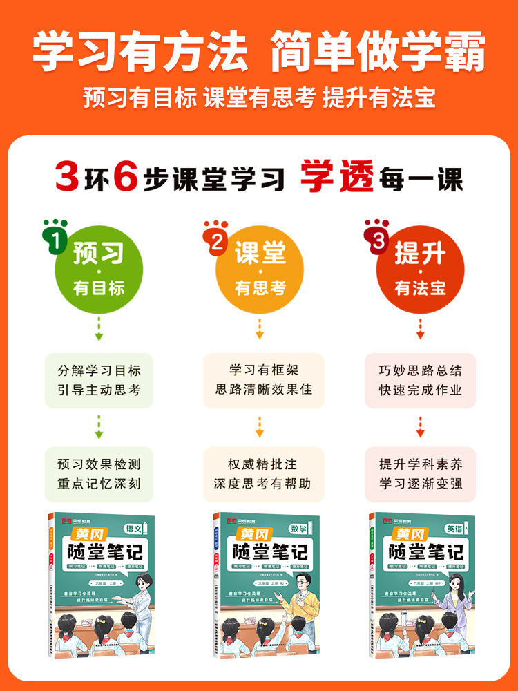 荣恒黄冈随堂笔记教材全解学霸笔记小学一二三年级上下册人教版同步教材四五六年级语文数学英语课前预习复习教材全解读资料辅导书 - 图1