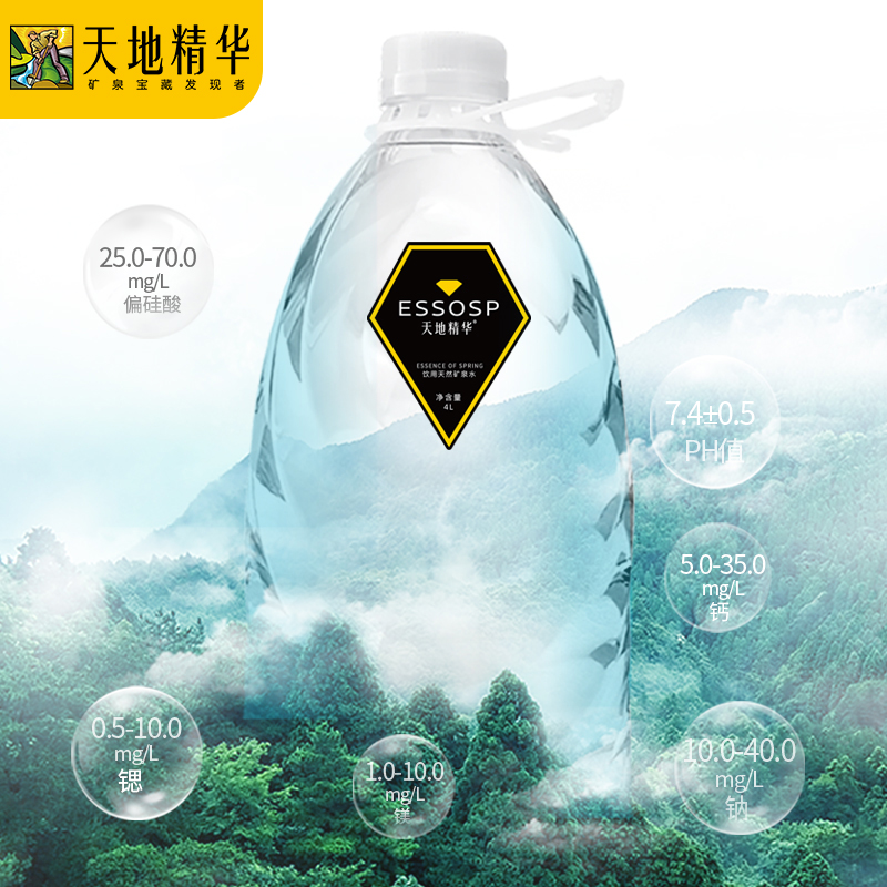 天地精华旗舰店【新鲜装】天地精华桶装水4L*4*2箱天然大桶矿泉水家用饮用水整箱1