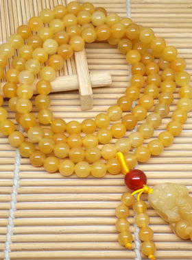 黄玉多圈佛珠项链手链挂小貔貅