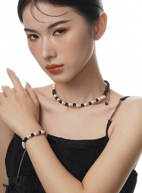 纯银黑曜石女小众设计师项链