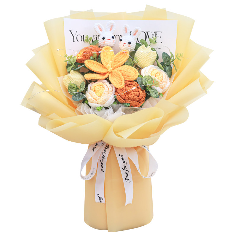 生日礼物花束手工钩针织毛线花仿真玫瑰百合花成品送女友闺蜜妈妈