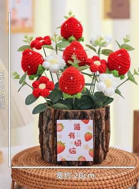 针织草莓柿子毛线花束花盆装饰品