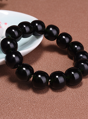 天然和田玉青玉苹果珠手链男女黑墨玉老型珠手串黑玉原石手训手珠