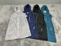 夏季男超薄款马甲坎肩连帽透气速干开衫背心户外跑步运动无袖上衣