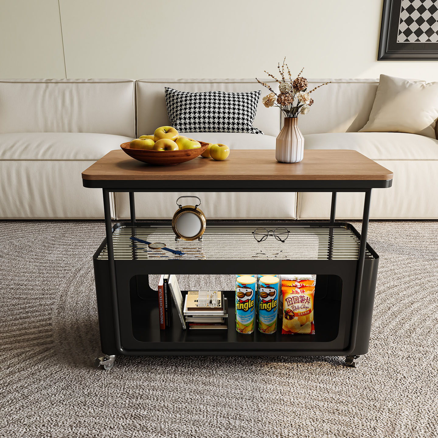 可移动边几岩板客厅家用长方形奶油风小户型现代简约沙发万向轮,淘宝优惠券,粉丝福利购,淘宝优惠卷